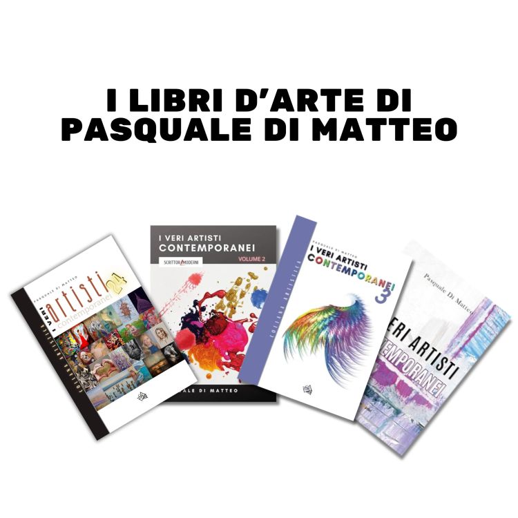 L'immagine mostra le copertine dei quattro saggi d'arte scritti da Pasquale Di Matteo.