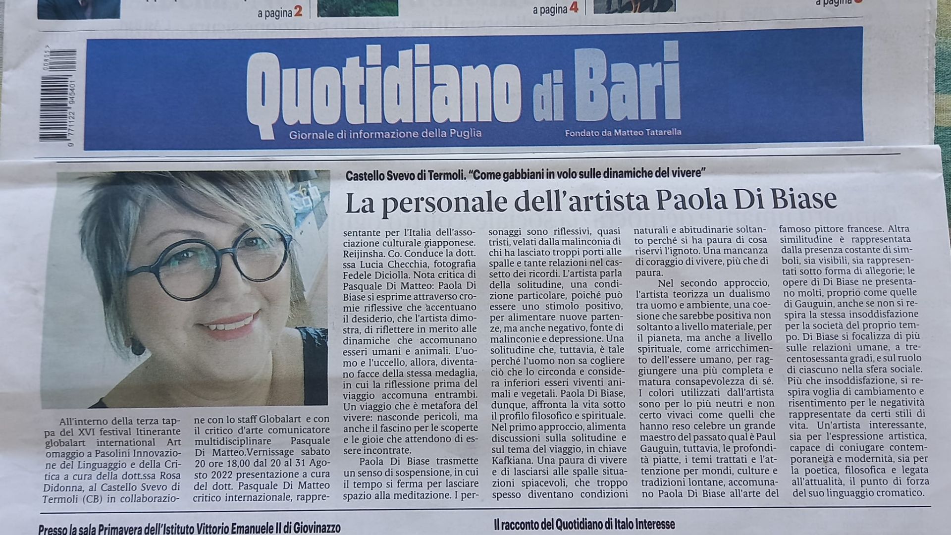 Pasquale Di Matteo presenta Paola Di Biase su Quotidiano di Bari